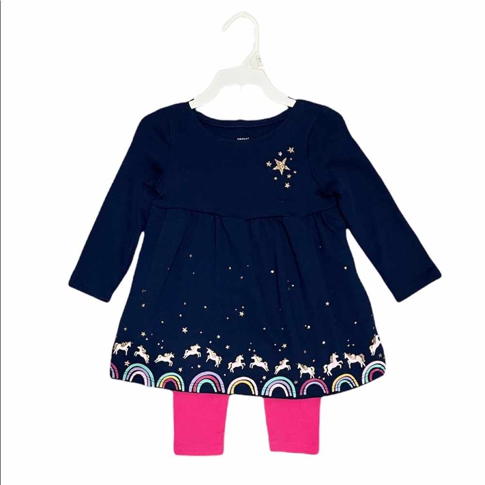 Navy blue unicorn top and pink pant set size 18 m